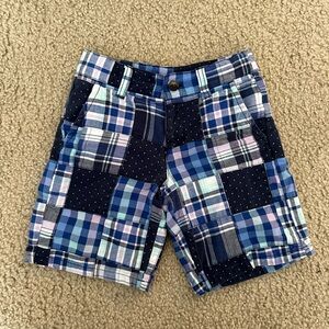 Janie and Jack Patchwork Plaid Shorts - Navy and Light Blue